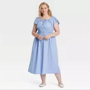 Universal Thead Smocked Waist Ruffle Sleeve Midi Dress Cotton Cruise Resort 2X